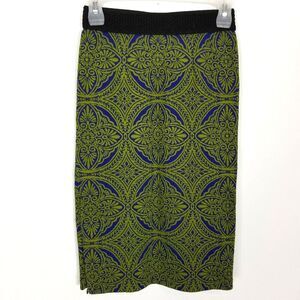 Anthropologie Maeve Women Medallion Knit Pencil Skirt Sz XS Green Blue Pull on